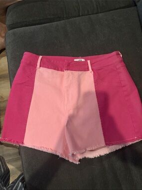 LF Two-Tone Pink Colorblock Denim Shorts